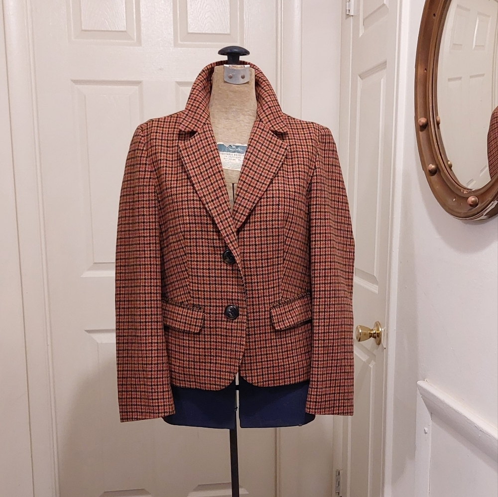 Talbots Brown and Black Houndstooth Plaid Blazer Size 12
